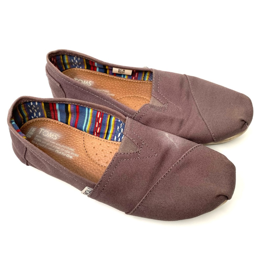 Toms Gray Women's Used Well Loved Slip-On Flat Shoes Size 9 Worn Out